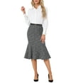 thumbnail image 2 of Falda Midi de Tweed INSPIRE CHIC para Mujer con Cinturón de Cuadros y Cola de Pez Negra, 2 of 6
