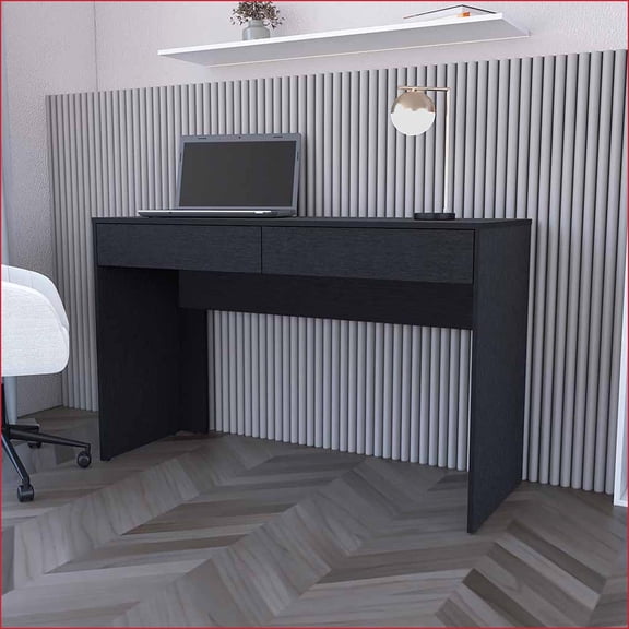 Writing Computer Desk, 47.3” Wide with Two Drawers | Black | Engineered Wood