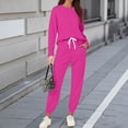 thumbnail image 2 of Wutalume Women's 2-Piece Solid Color Casual Set, Round Neck Long Sleeve Top and Sweatpants with Pockets, Everyday Loungewear,Hot Pink 2XL, 2 of 5