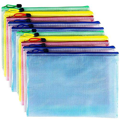 Funnylive Set of 5;Document File Holder Zipper File Bags Football Shape Shopping Bags Multicolor Double Zip Pocket Handbag A4 Size, Random Color 