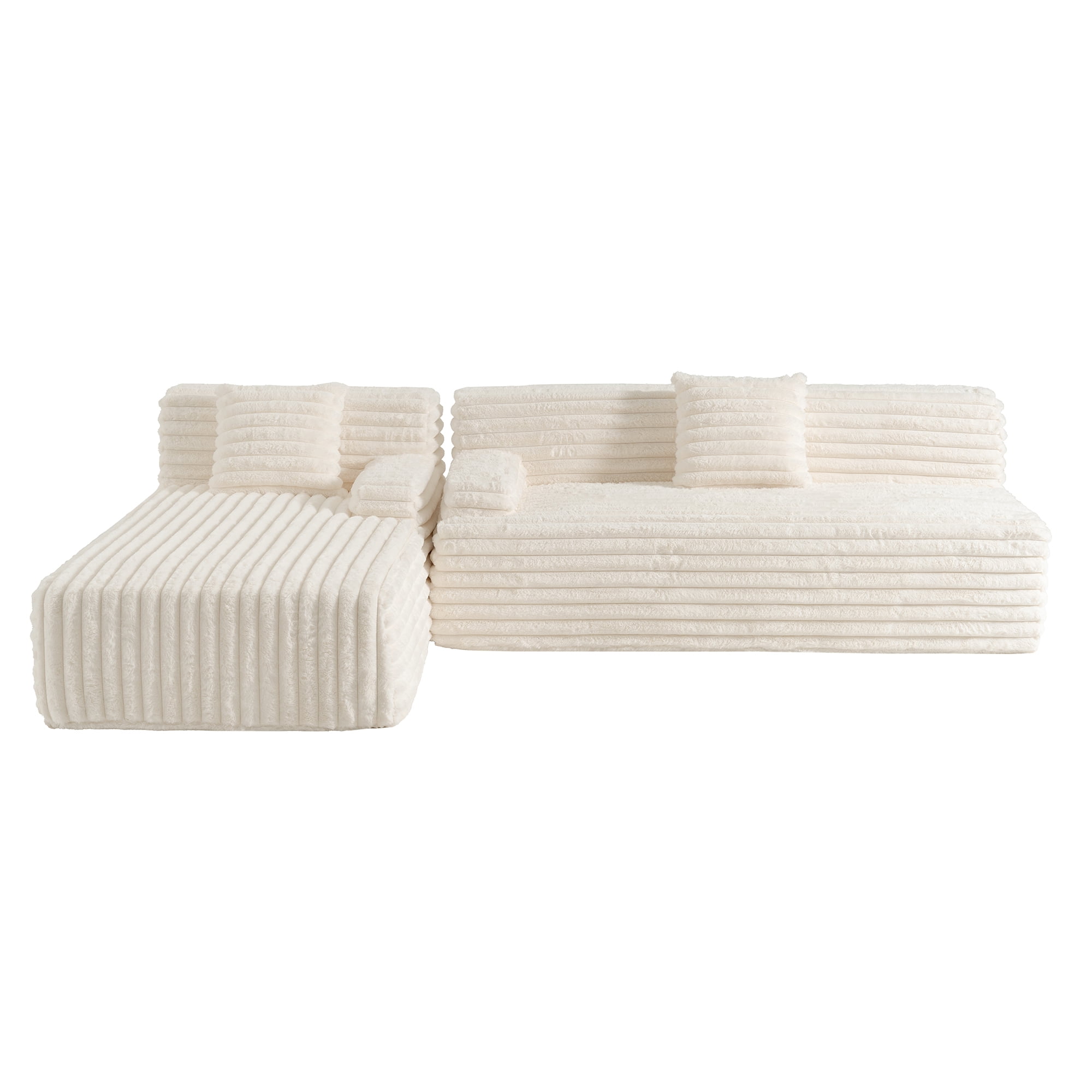 MOONMISS 110" Faux Rabbit Fur L-Shaped Modern Minimalist Modular Free Combination Sofa-Beige