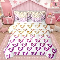 Homewish 3D Loves Pattern 7 Pieces Bedding Comforter Set,Modern Graffiti Full Bedding Set,Gold Purple White Fitted Sheet Flat Sheet For Girls,Breathable Home Decor Reversible
