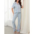 thumbnail image 4 of Musuos Women’s 2 Piece Loose Soft Pajama Set Short Sleeve Chest Pocket Shirt + Elastic Long Pants Set Stripe Sleepwear Loungewear, 4 of 9