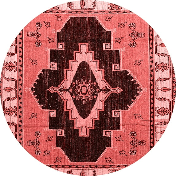 Ahgly Company Machine Washable Indoor Round Abstract Red Modern Area Rugs, 3' Round