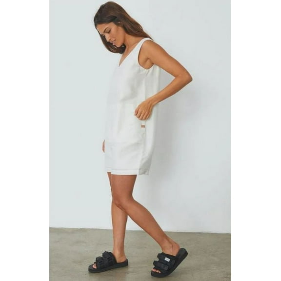 Lunya Resort Linen Silk Romper, White, Medium