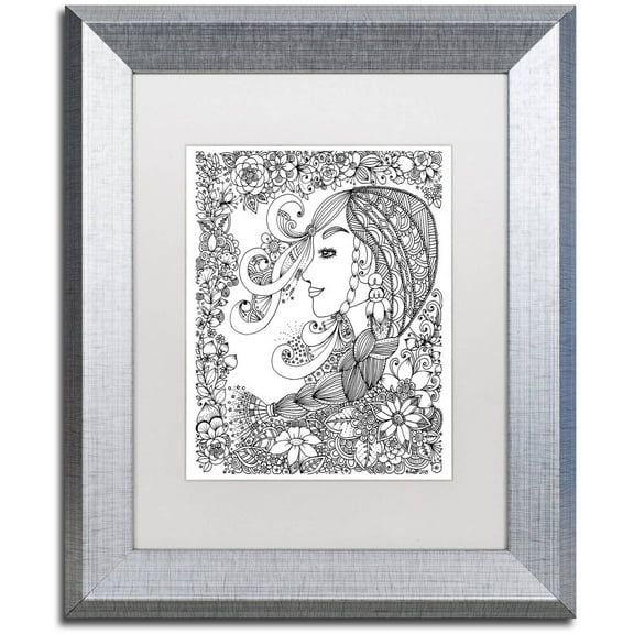 Trademark Fine Art "Woman 2" Canvas Art by KCDoodleArt White Matte, Silver Frame