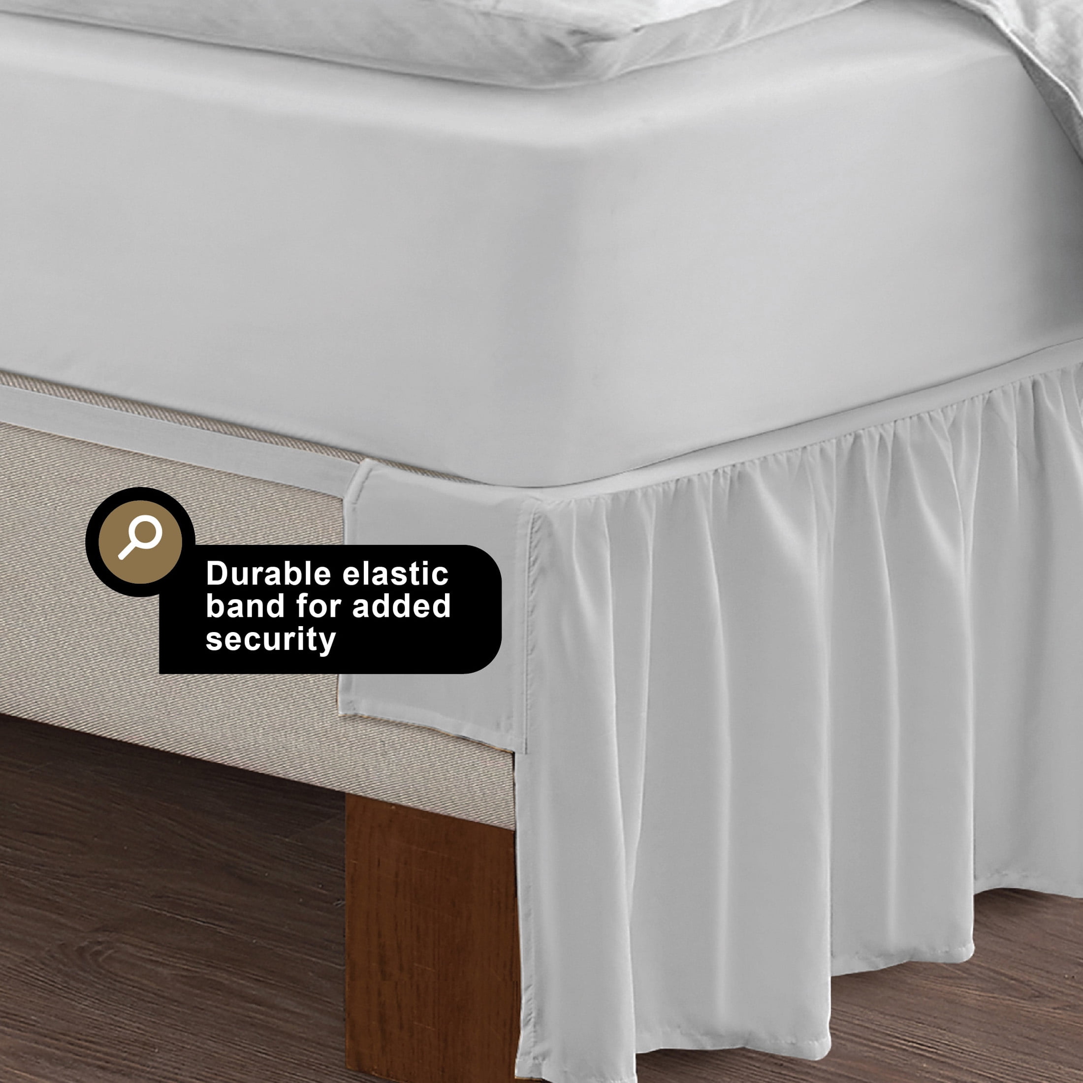 WonderSkirt Wraparound Ruffled 15" Microfiber Bedskirt, White, Queen