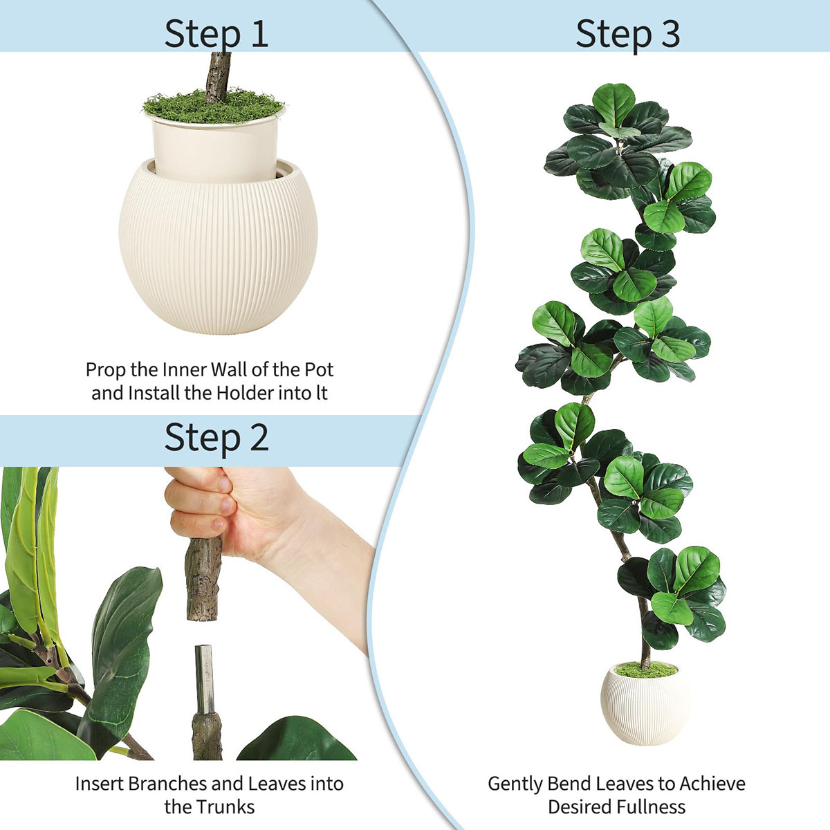 Ataucjin 5ft Fiddle Leaf Fig Artificial Tree, Faux Plants Indoor with Moss&White Planter, Fake Rubber Tall Fake Floor Plant in Pot,Artificial Trees for Home Office Living Room Decor