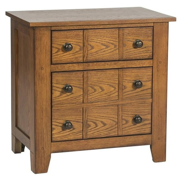Bowery Hill 2 Drawer Cabin Nightstand in Oak Finish