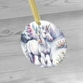 thumbnail image 3 of Floral White Watercolor Unicorn with Pastel Flowers in Winter Snow Unicorns Glossy Flat Round Shaped Ceramic Christmas Ornament Xmas Holiday Tree Gift, 3 of 3