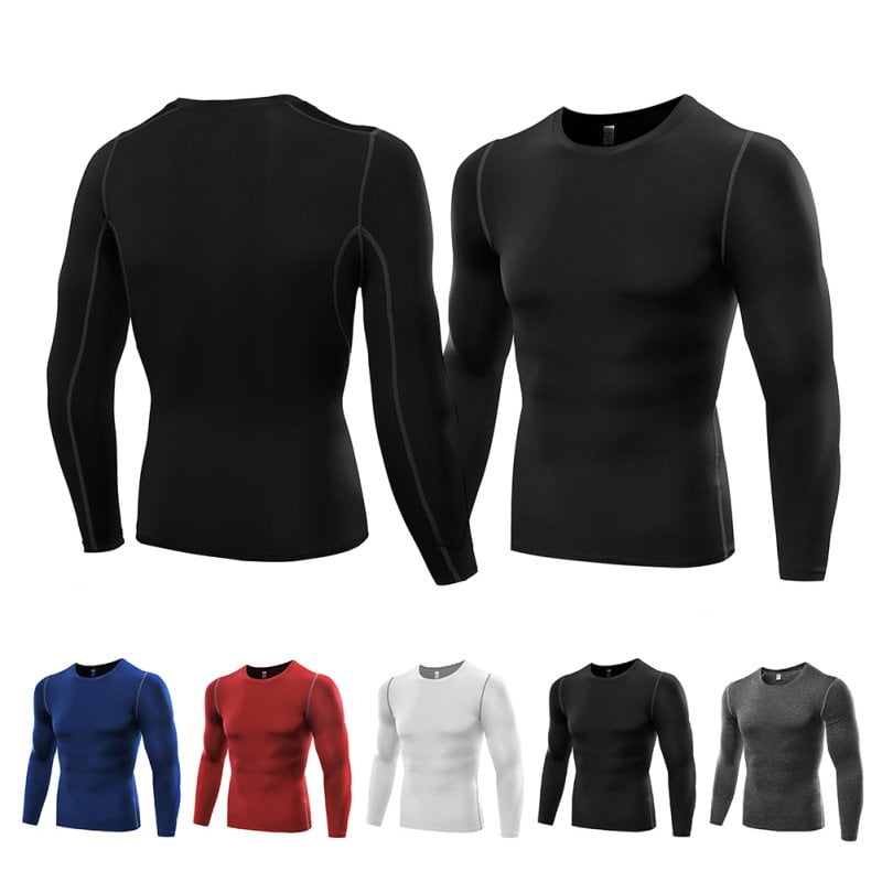 Mens Compression Sports Long Sleeve Crew Neck Shirt Under Skin Base Layer Tight Tops Gym T Shirt by
