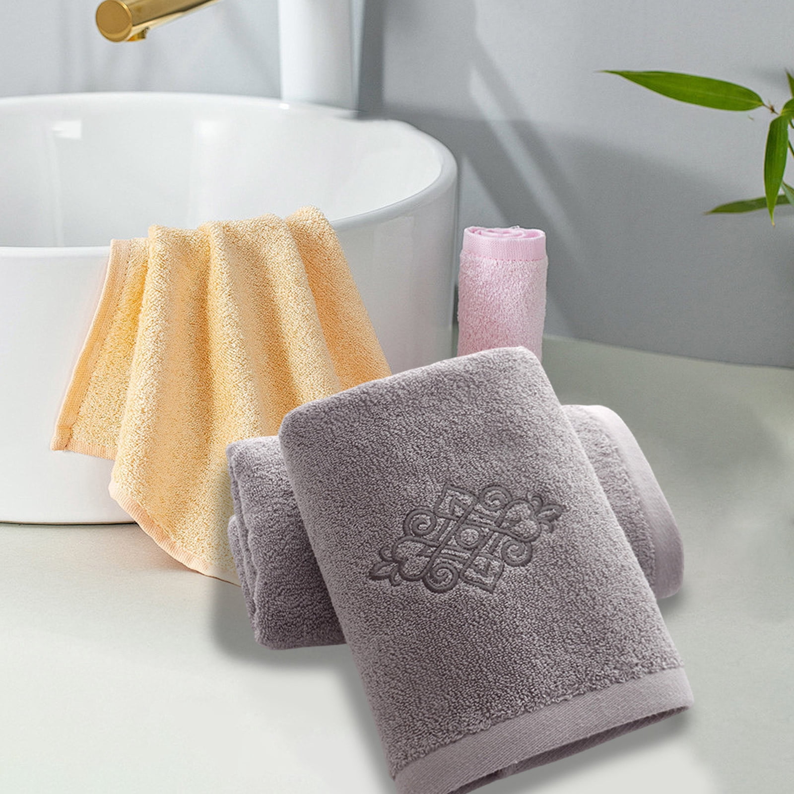 Hand Towel Set of 4 Super Thick Luxury Cotton Soft Highly Absorbent Embroidered Hand Towels for Bathroom Decorative Hotel Quality (14 x 31 in,Gray)
