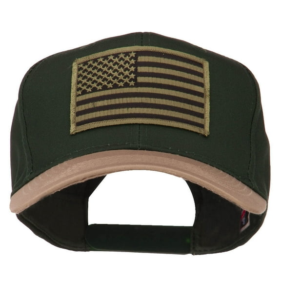 Subdued American Flag Patched Two Tone High Cap - Khaki Green OSFM