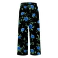 thumbnail image 4 of Wide Leg Pants Woman Holiday Elastic Waist Straight Legs Loose Fit Trendy Floral Print Trouser Blue Lounge Pajama Pant XXXL, 4 of 5