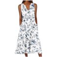 thumbnail image 2 of Ayolanni White Dresses for Women Plus Size Elegant V-Neck Sleeveless Floral Print Midi Dresses Ladies Dresses M, 2 of 5