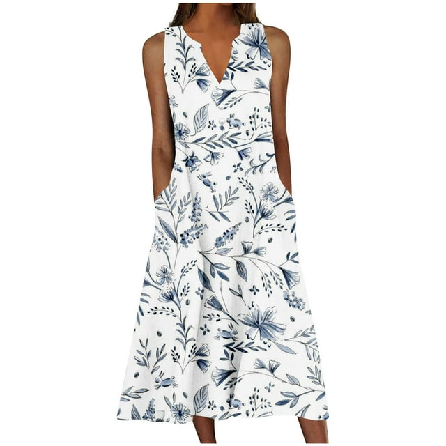 Robe d'Été pour Femmes Aguichant Robe d'Été pour Femmes Design Décontracté Robe Dégradée Sans Manches Col en V Longue Robe Ample Robe d'Été pour Femmes Robe Longue d'Été pour Femmes Longue Robe d'Été pour Femmes