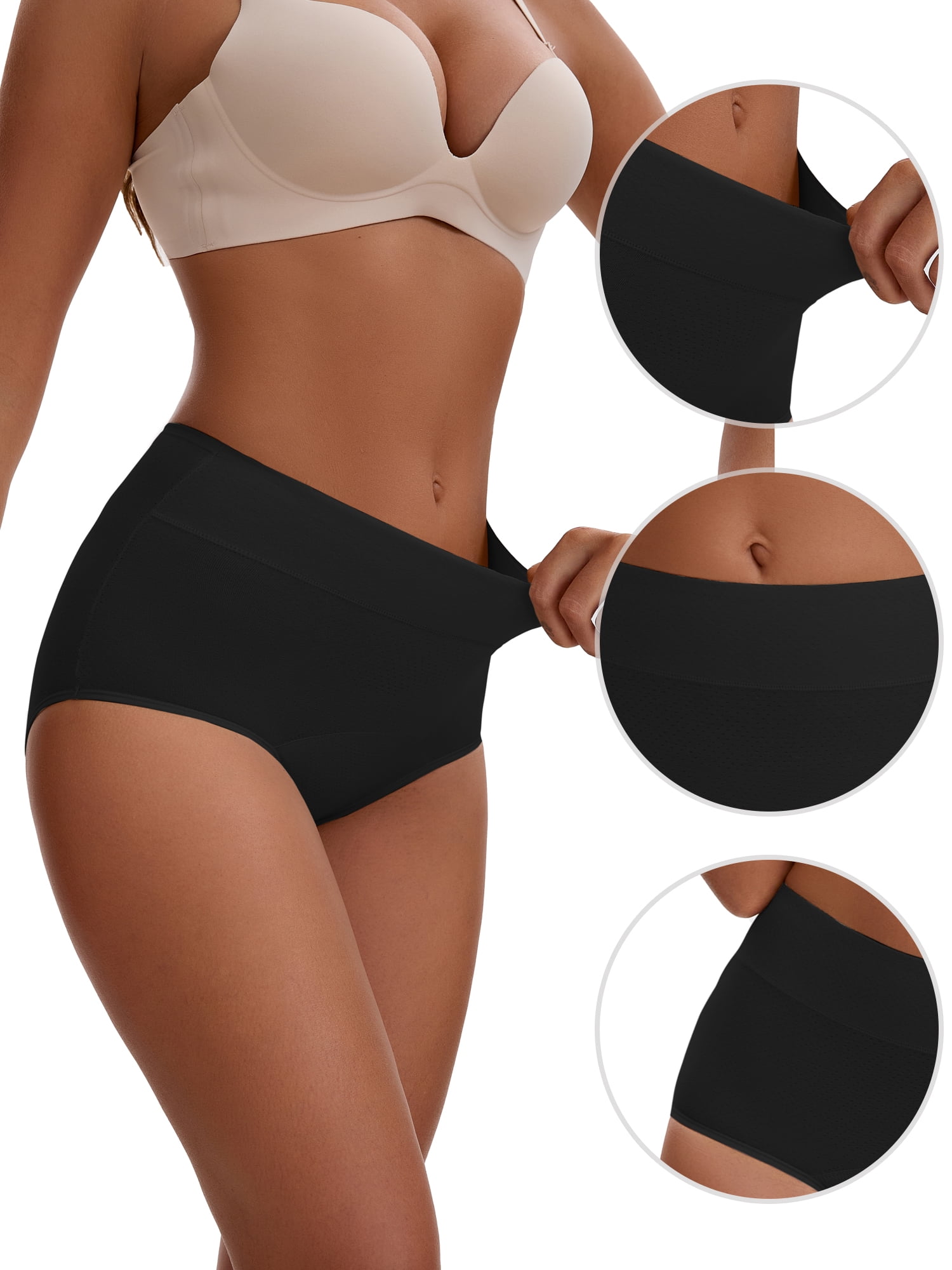 Unique Bargains Women's High Waist Cotton Briefs with Leak Proof Feature L Black