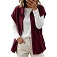 thumbnail image 2 of Kinrui Womens Fuzzy Fleece Vest Oversized Casual Warm Sherpa Jacket Sleeveless Button Down Outerwear with Pockets Solid Color Cap Sleeve Loose Fit Fall Winter Coats Wine XXL, 2 of 7