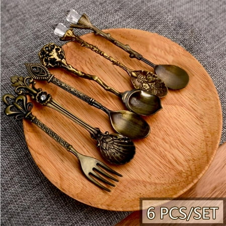 

Promotion Clearance Spoon Coffee Spoon Set Vintage Table Spoon Antique Tea Spoons Coffee Royal Style Metal Carved Fork Tablespoons 6 Pcs/Set 20%