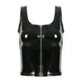 thumbnail image 4 of Xnihocha Womens Tank Top Pu Leather Wetlook Sleeveless Zipper Front Square Neck Crop Tops Vest Clubwear Black M, 4 of 7