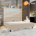 thumbnail image 2 of VanAcc King Bed Frame with LED Lights Charging Station, Corduroy Upholstered Platform Bed Frame with 60" Tall Wingback Headboard/Beige, 2 of 8