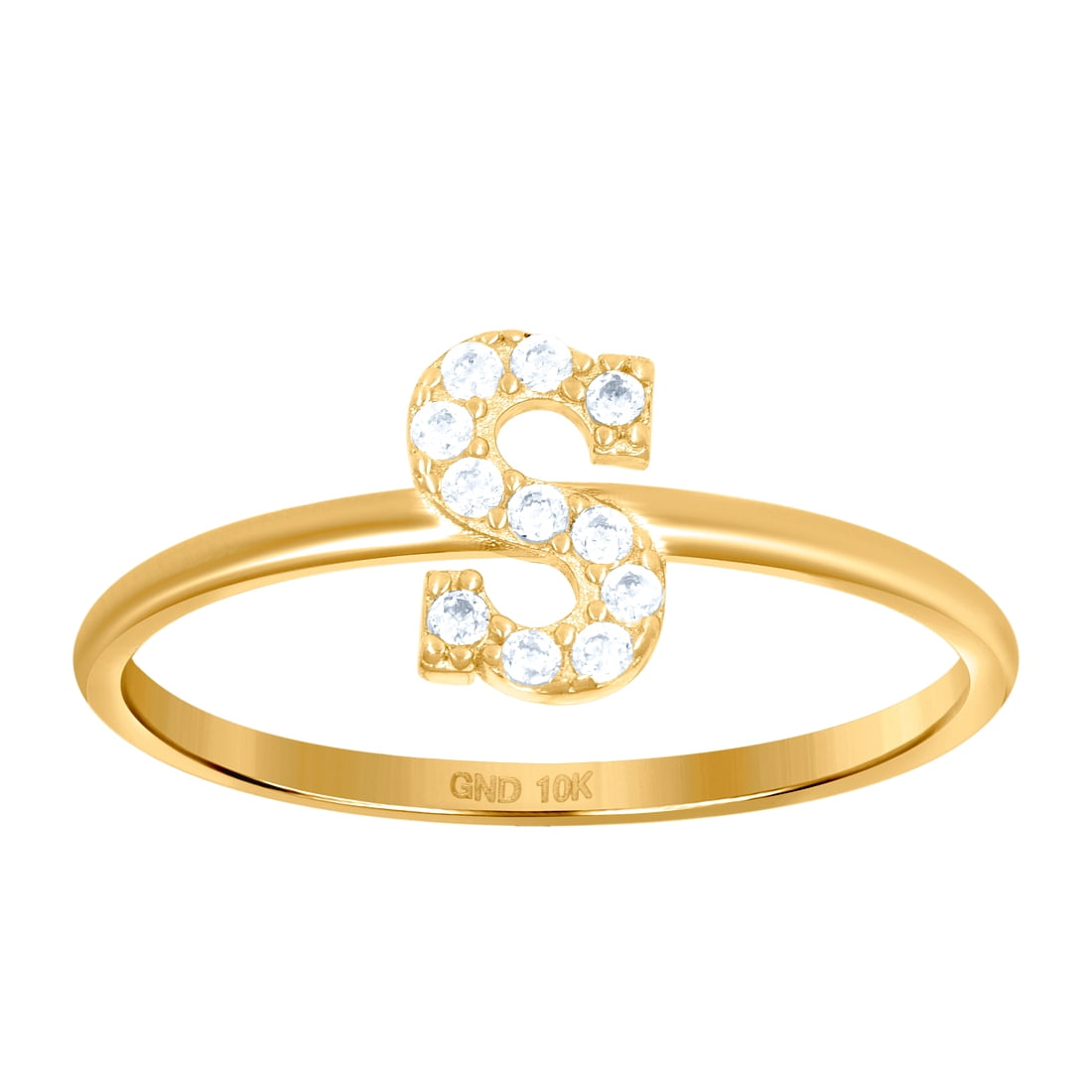 10k Yellow Gold Womens Cubic Zirconia Letter Name Personalized Monogram Initial Alphabet S Ring 1.2mm Wide Ring for Wome