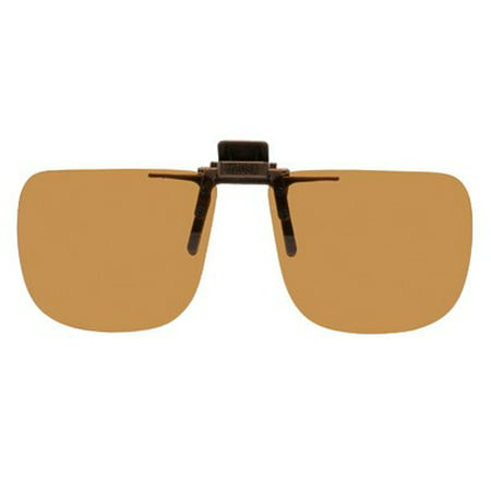 Polarized Clip on Flip up Plastic Sunglasses, Rectangle, 58mm Wide X 47mm High (131mm Wide), Polarized Brown Lenses
