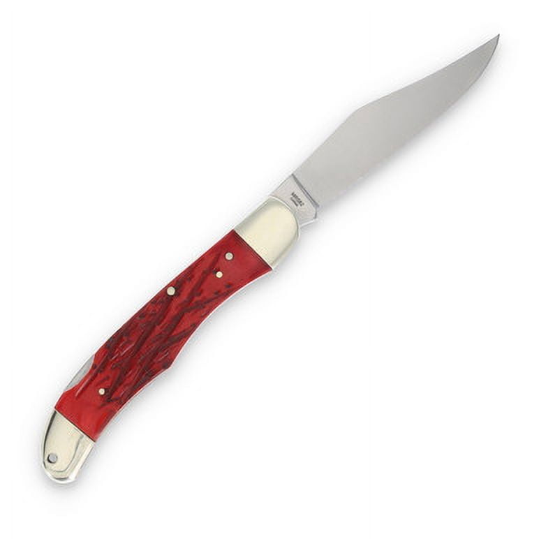 Marbles Marbles Red Jigged Bone Hunter 3.5in Satin Clip-Point Folding Knife MR582