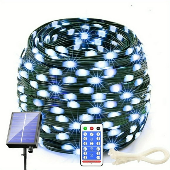 DEBGFS 1 Roll 100FT 300 LED Solar Christmas Lights Outdoor  Waterproof  Green Wire Christmas Tree Lights  8 Modes & Timer Fairy String Lights For Xmas House Indoor Yard Holiday Decoration,white