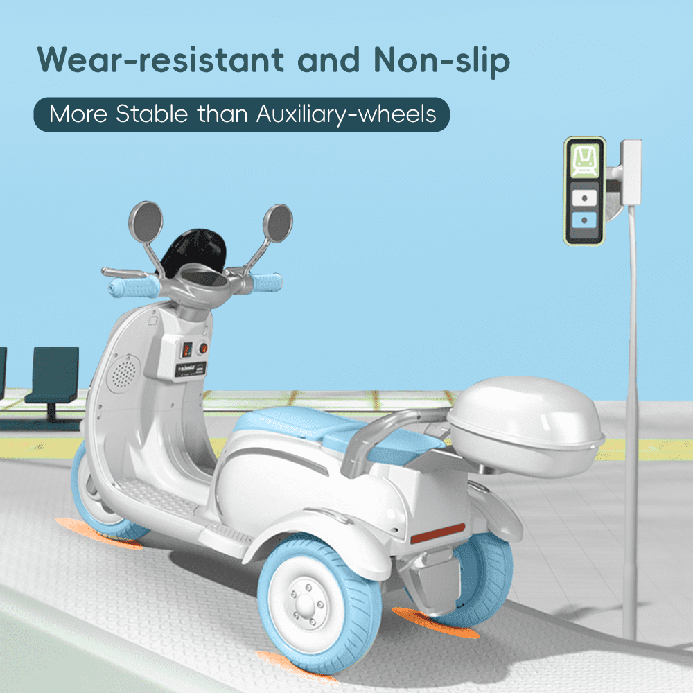 Ambifirner 12V Ride On Motorcycle:Electric Moped Scooter, 3 Wheels Eectric Motorcycle with Mp3, Bluetooth, Headlight, Storage Box
