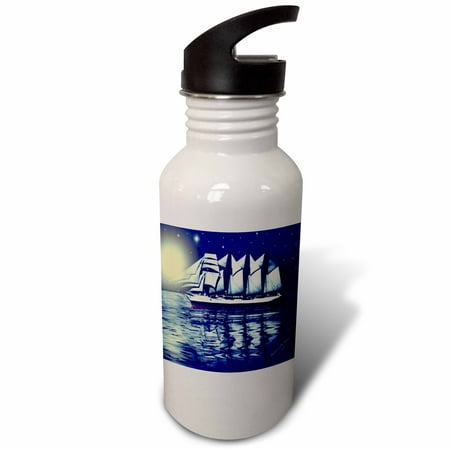 

3dRose Moonlit Sails - SmudgeArt Ship Art Sports Water Bottle 21oz
