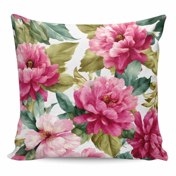 Pink Floral Pillow Covers 24x24 Inch Decorative Throw Pillow Cover, Watercolor Flowers Leaves Plants Watercolor Sofa Pillowcases Accent Cushion Case Home Decor Bedroom Living Room
