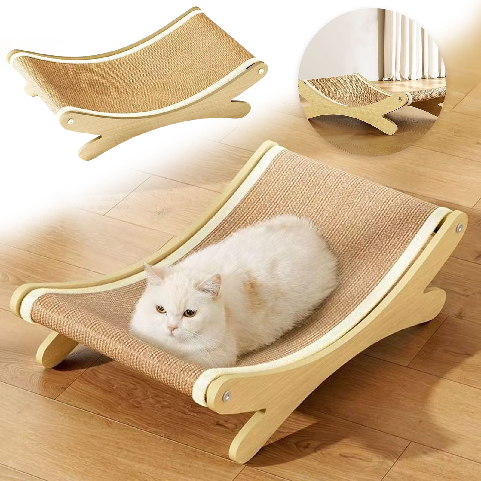 Pet Supplies Elevated Scratch Chair Bed with Beach Lounger and Sisal Mat for Indoor Outdoor Cats and Dogs - Jute Mix Design for Comfort and Play