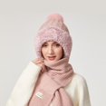 thumbnail image 4 of Daznico Cable Knit Pom Pom Ear Flap Beanie and Ribbed Knit Long Scarf 2 Piece Set Lined Thermal Winter Accessories for Ladies Outdoor Activities in Cold Weather, 4 of 5