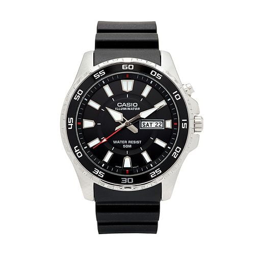 casio men's illuminator lcd orange resin strap watch