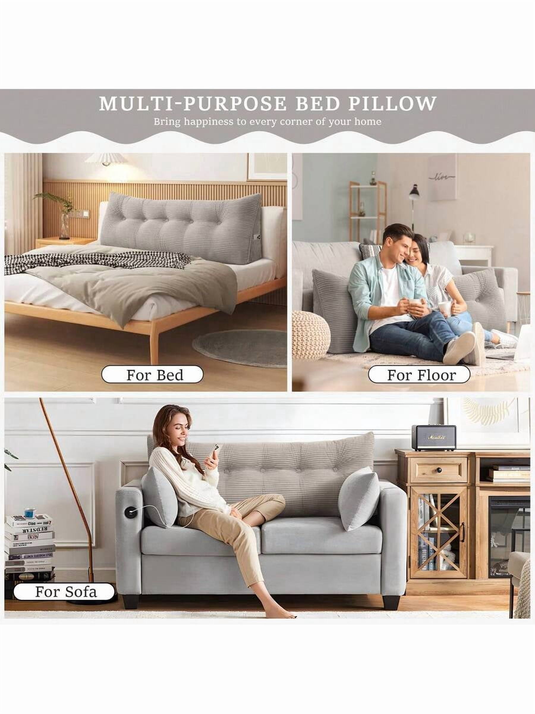 Bed Triangular Headboard Pillow Wedge Body Support Pillow Reading Pillow Full Filling Backrest Positioning Support Bolster Lumbar Cushion Removable Cover With Side Pockets Twin Queen King Size For