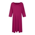 thumbnail image 4 of Qwertyu Plus Size 3/4 Sleeve Fall Dress for Women Crewneck Solid Color Midi Dress Trendy Casual A Line Dress Dark Purple M, 4 of 5