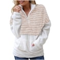 thumbnail image 2 of vbnergoie Ladies Plush V-neck Zipper Long-sleeved Color Block Warm Sweater Womens T Shirt Loose Fit Women Long Sleeve Tee Shirt, 2 of 6