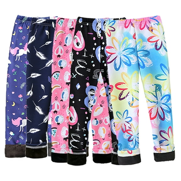 Esaierr Toddler Leggings 3Pcs Girls Warm Leggings Fleece Lined Winter Thick Printing Kids Pants, Girls Warm Cotton Leggings Stretch Pants for 3-10Y