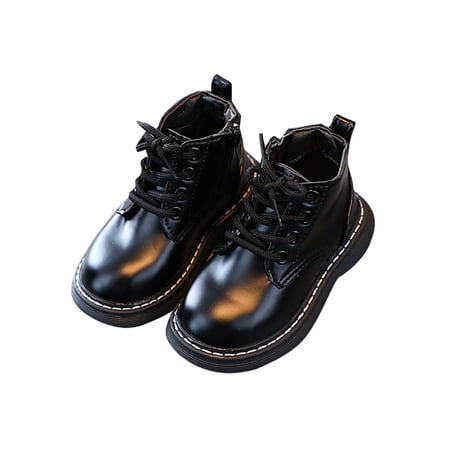 

Ritualay Children Ankle Boots Comfort Winter Booties Lace Up Boot Lightweight Waterproof Short Bootie Outdoor Walking Side Zipper Casual Shoes Black 11.5C