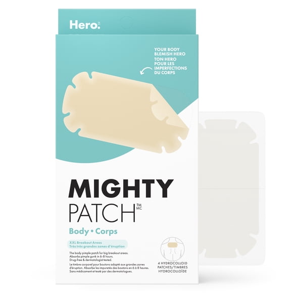 Hero Cosmetics Mighty Patch Body – The XXL Hydrocolloid Patch for Large Breakout Areas, Suitable for Sensitive Skin, 4 Count