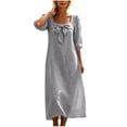 thumbnail image 6 of Odbmxy 3/4 Sleeve Midi Dresses for Women Fall Peasant Cotton Linen Tunic Women's Dresses Square Neckline Puff Sleeve, 6 of 9