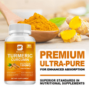 Turmeric Curcumin with Black Pepper Extract 1500mg - High Absorption Turmeric Supplement for Joint Support - 90 Count