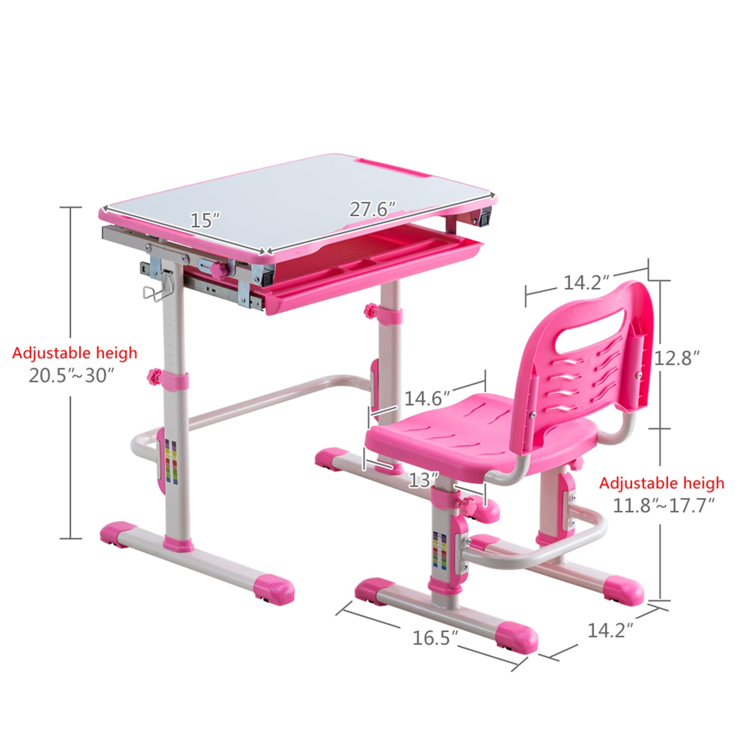 Lowestbest 30" Kids Desk Lifting Table Set, Kids Table Set, Children Learning Table and Chair Sets with Height Adjustable for Reading