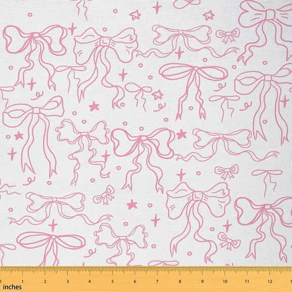 jejeloiu Cartoon Bow Knot Girl Fabric by the Yard 1 Yard, Pink Bow Ribbon Home Decor Fabric by the Yard, Glitter Stars Room Decor Fabric by the Yard, Children Bedroom Decor