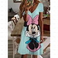 thumbnail image 2 of Vestido sexy de manga corta con escote en V y estampado negro puro de Mickey Mouse de Disney 2024, vestido largo informal versátil y sexy para mujer, 2 of 5