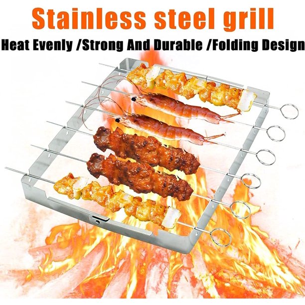 Rejilla para parrilla, parrilla plegable de acero inoxidable con 6 brochetas de kebab para barbacoa de metal, brochetas de carne de acero inoxidable reutilizables para cocinar en campamentos ShuxiuWang 8390613675897