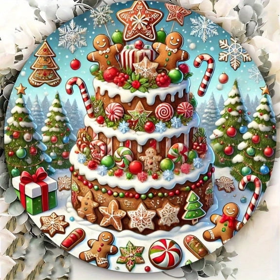 HELLOYOUNG Personalized 7.8 Inch Christmas Gingerbread Cake Metal Sign - Iron Art Door Porch Home Decor Ideal Gift for Friends Family