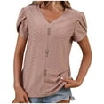 thumbnail image 3 of Fesfesfes Womens Dress Shirts Womens Fashion Casual Spring And Summer Short Sleeve V-Neck Blouses & Womens Basic Short Sleeve Tops M(US:6), 3 of 9