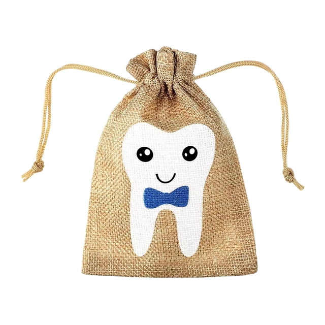 Blue Linen Drawstring Tooth Fairy Pouch Milk Teeth Keepsake Bag 3.81X3.74 Inches For Kids Children Baby Shower Birthday Gift Blue